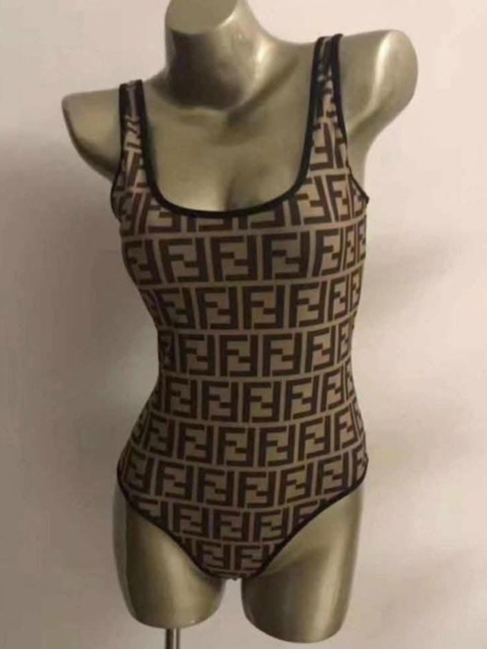 Brown and Black FF Logo Tank Bodysuit